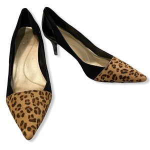 Tahari Leopard Print & Suede Kitten Heels